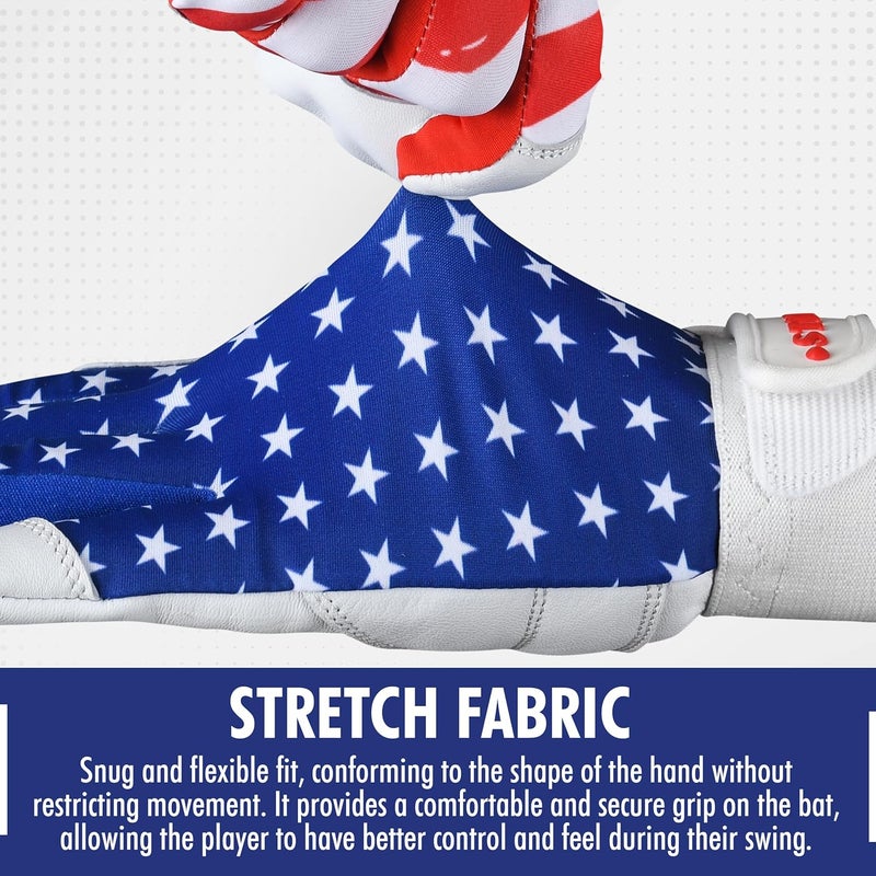 Dot Stitch American Flag Batting Gloves & Softball Gloves USA Flag Baseball Batting Gloves Youth Kids Baseball Batting Glove for Youth Men Adult & Unisex - Image 5